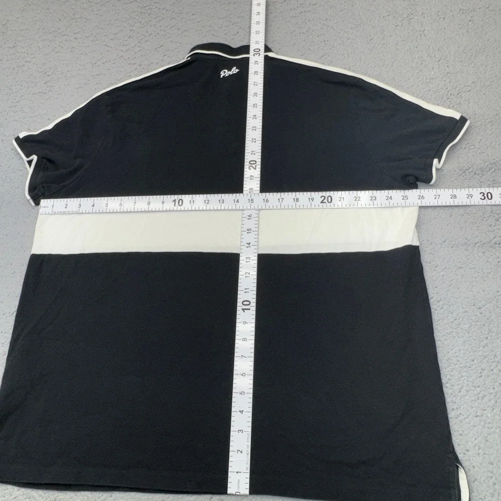 Polo Ralph Lauren Shirt Mens 2XL XXL Black Rugby Stripe Custom Slim Fit Pony